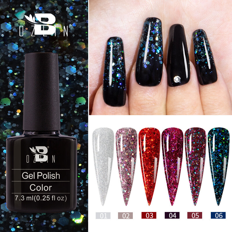 BOZLIN 7.3ML Glitter paillettes smalto per unghie autunno inverno colore Soak Off UV LED Gel Nail Art Manicure con vernice semipermanente