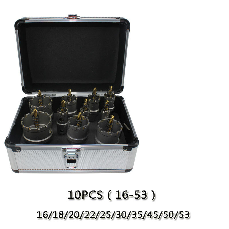 10 teile/satz 16-63mm TCT Loch Sah Bohrer Set Hartmetall Edelstahl Metall Core Bohrer loch Sah Cutter Mit Box