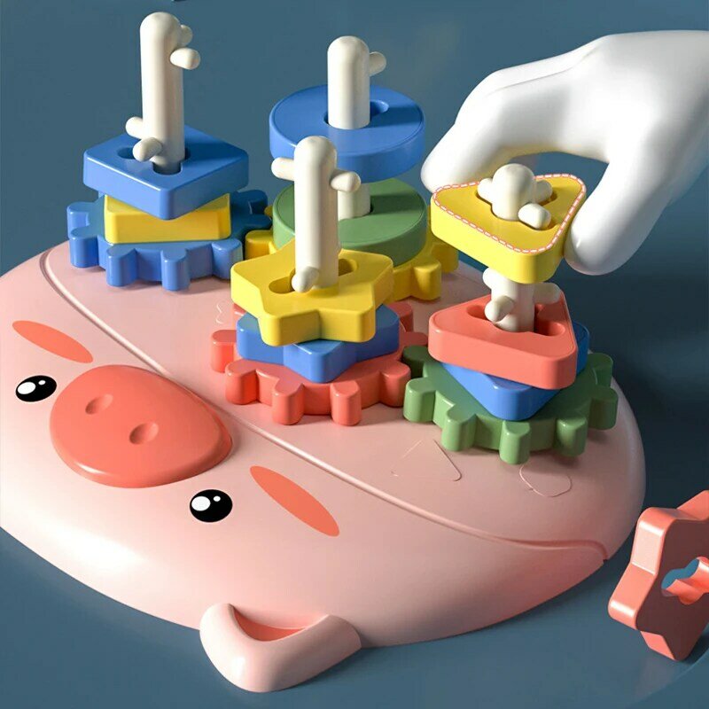 Bambini Montessori Early Education Piglet Gear Set colonna blocchi interazione genitore-figlio colore geometria cognitiva giocattoli