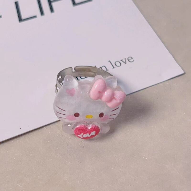 Koleksi cincin Sanrio baru Kawaii Cinnamoroll Kuromi Melody lucu gadis Resin cincin gadis perhiasan untuk berdandan untuk hadiah pesta