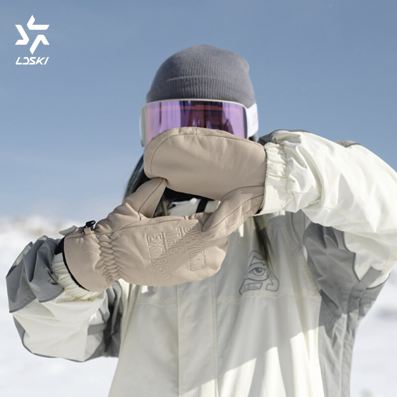 LDSKI Ski rękawiczki zimowe ciepłe rękawice z prawdziwej skóry wodoodporne izolacja termiczna 3M thilsulate akcesoria snowboardowe kobiety mężczyźni