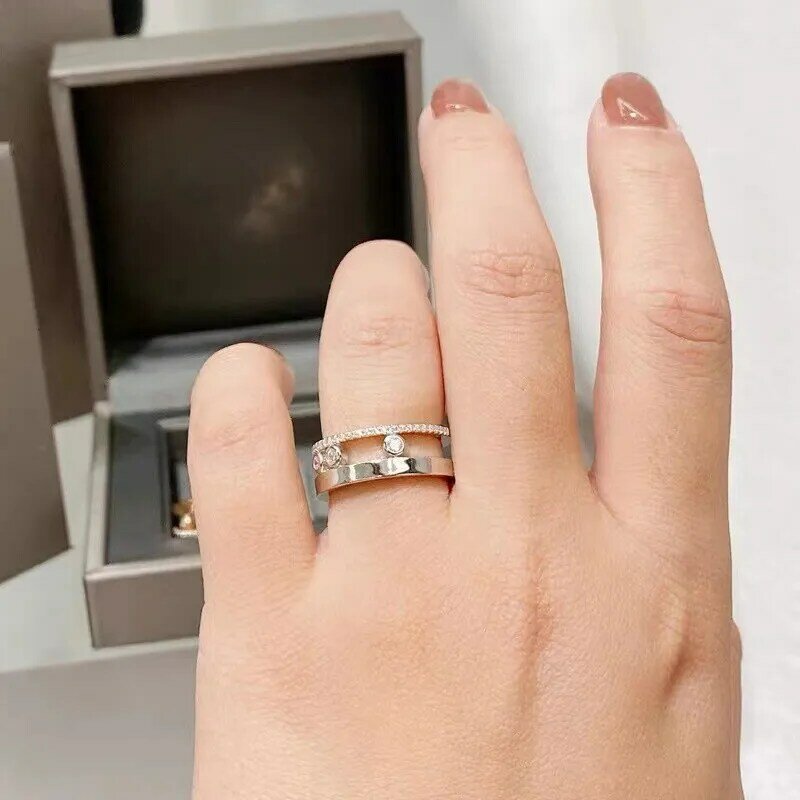 S925 srebro inlay diament trzy diamentowy pierścionek francuski projekt elegancki temperament lekka luksusowa marka odzieżowa biżuteria