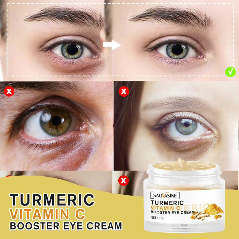 Turmeric Vitamina C Eye Cream, Anti-envelhecimento, círculos escuros, Anti-rugas Massagem, Eye Serum Remover, Gel de cuidados com a pele firme