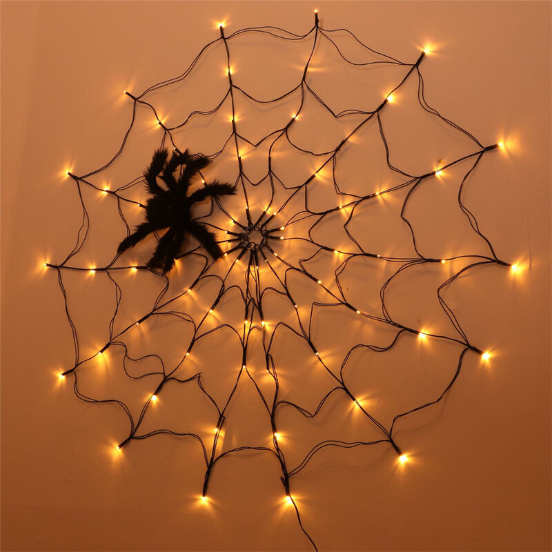 60LED Solar Black Spider Web Lichten String Waterdichte Halloween Spinneweb Wandlamp Voor Party Yard Outdoor Raamdecoratie