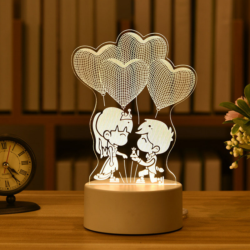 رومانسية الحب ثلاثية الأبعاد مصباح الاكريليك LED ليلة ضوء الزفاف عيد الميلاد أضواء ل ديكور غرفة نوم حفلة عيد ميلاد لوازم النيون مصابيح