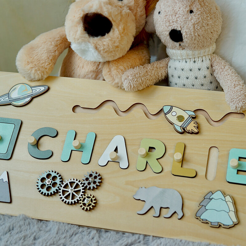 Rompecabezas de nombre personalizado para niños, regalos para bebé de bebé, regalos de primer cumpleaños para niña y niño, rompecabezas de madera para niños pequeños