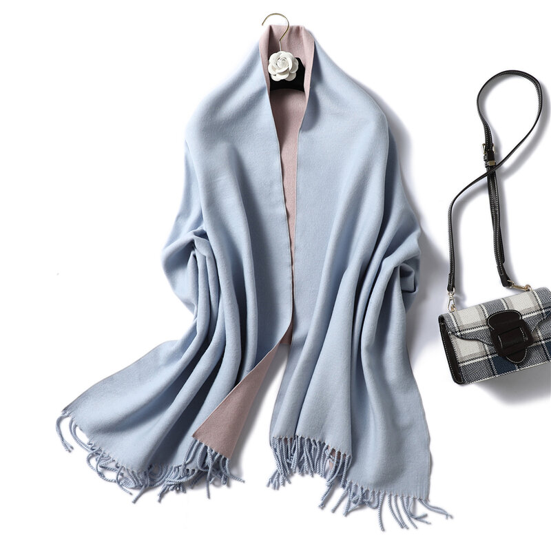 2022 Luxury Pure Cashmere Scarf for Women Solid Warm Pashmina Scarves Tassel Double Sides Scarfs Shawl Wrap Lady Bandana Foulard