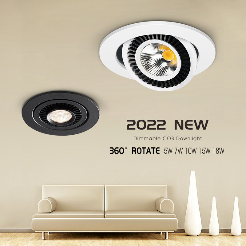 DBF-foco LED empotrable de ángulo giratorio 360, luz de techo de 5W, 7W, 10W, 15W, 18W, 3000K/4000K/6000K, luz blanca y negra