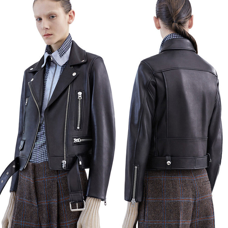YR-브랜드 여성용 모터 정품 가죽 재킷, 패션 양가죽 코트. 멋진 슬림 가죽 재킷, 플러스 사이즈 무료 배송