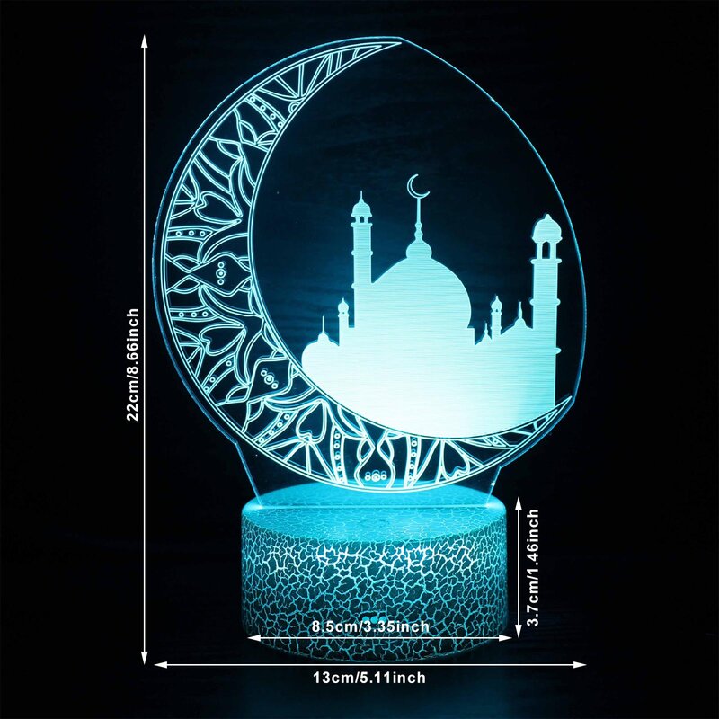 Lampu LED Bulan Bintang Dekorasi 3D Efek Ramadhan Mubarak Cahaya Idul Fitri untuk Perlengkapan Pesta Rumah Kerajinan Dekorasi Lampu Malam dengan Remote