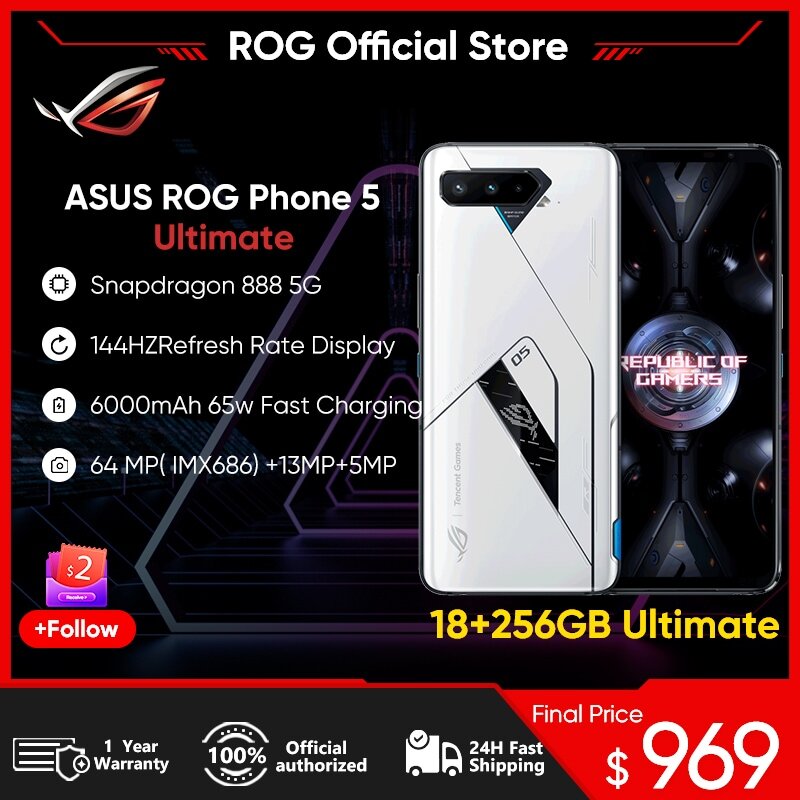 ASUS ROG Phone 5สุดยอดสมาร์ทโฟน Snapdragon 888 6.78, 144Hz AMOLED 6000mAh 65W ชาร์จเร็ว NFC Global ROM