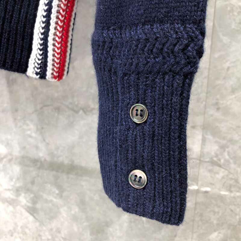 Tb thom heren koreaanse trui mode unieke gestreepte design pullover hoge kwaliteit wollen trui populaire unisex tops met lange mouwen