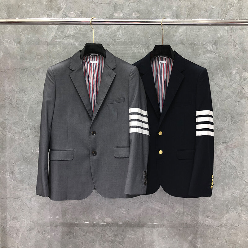 TB THOM-Blazer clásico de lana para hombre, traje Formal británico, chaqueta ajustada para hombre, chaqueta de traje a rayas de un solo pecho, primavera y otoño