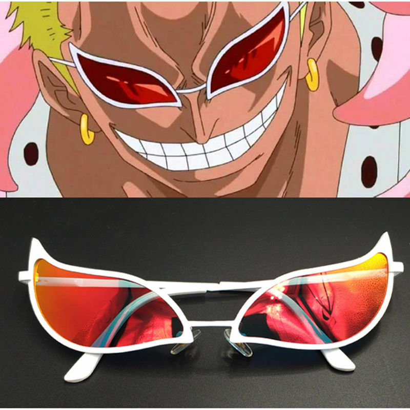 Anime uma peça donquixote doflamingo cosplay óculos de metal olho de gato óculos de sol para mulheres