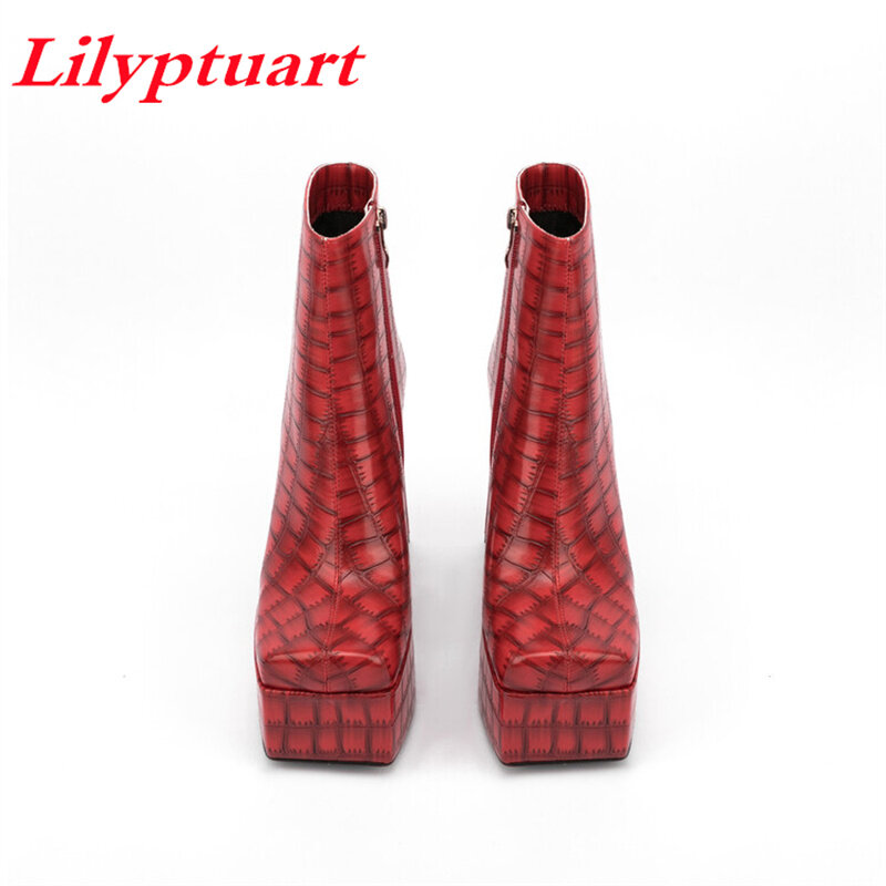 Lilyptuart حذاء من الجلد للنساء, موضة الراقية منصة على شكل كعب أحذية عالية الكعب, حذاء بكعب سميك سحاب أحذية مصممين أخضر 45