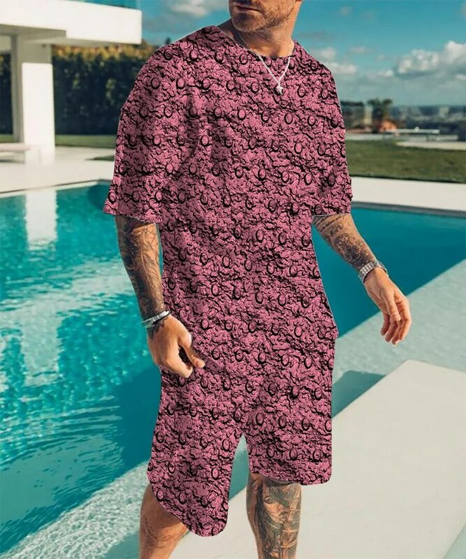 3D 프린트 티셔츠 반바지 운동복 남성용, 액티브웨어 오버사이즈 의류 여름 스트리트웨어 패션 의상