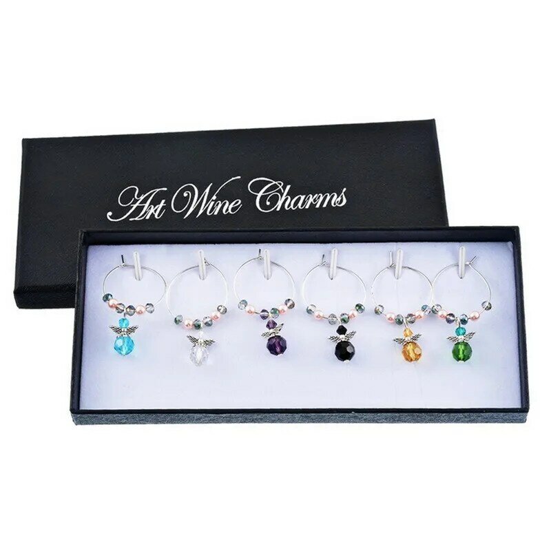 6PCs/box Boho Shell Ring Glass Wine Charms Marks Tags for Stem Christmas Tree Cute Angle Bohemia Table Decor Jewelry Gift