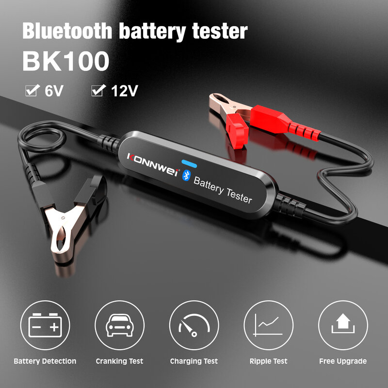 Bk100 sem fio bt 12v automotivo bateria tester 100-2000 cca bateria detector bluetooth chumbo-ácido cranking carregamento analisador