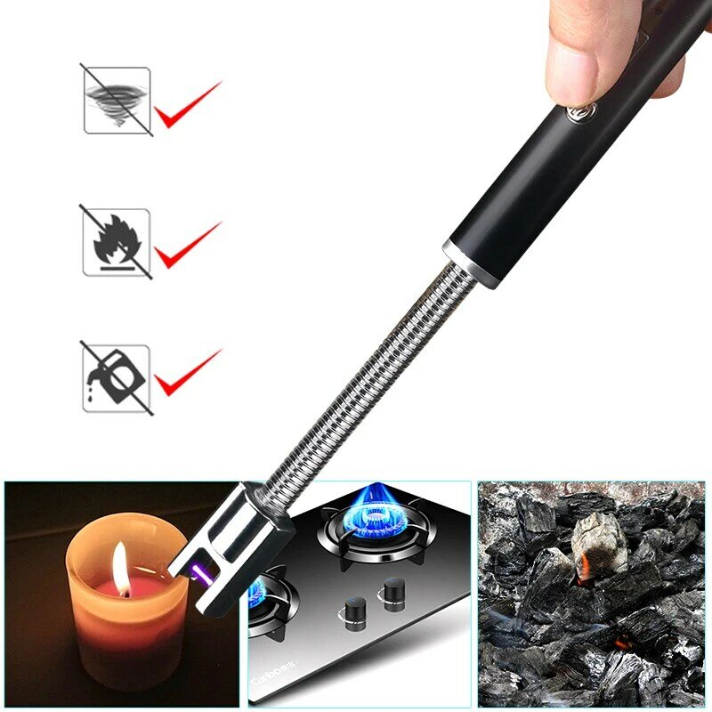 360 ° Outdoor Küche Leichter USB Aufladbare Tragbare Elektronische Feuerzeug Sicherheit Lock Umweltfreundliche Für Kerzen Gas Öfen 265mm