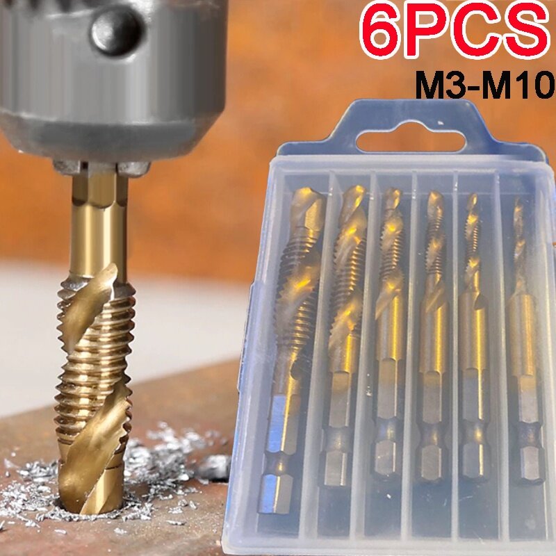 1/4 M3-M10 codolo esagonale HSS filettatura metrica rubinetto conico trapano svasatore punta da trapano utensili per la lavorazione del legno punta da trapano s 1 pz/6 pz