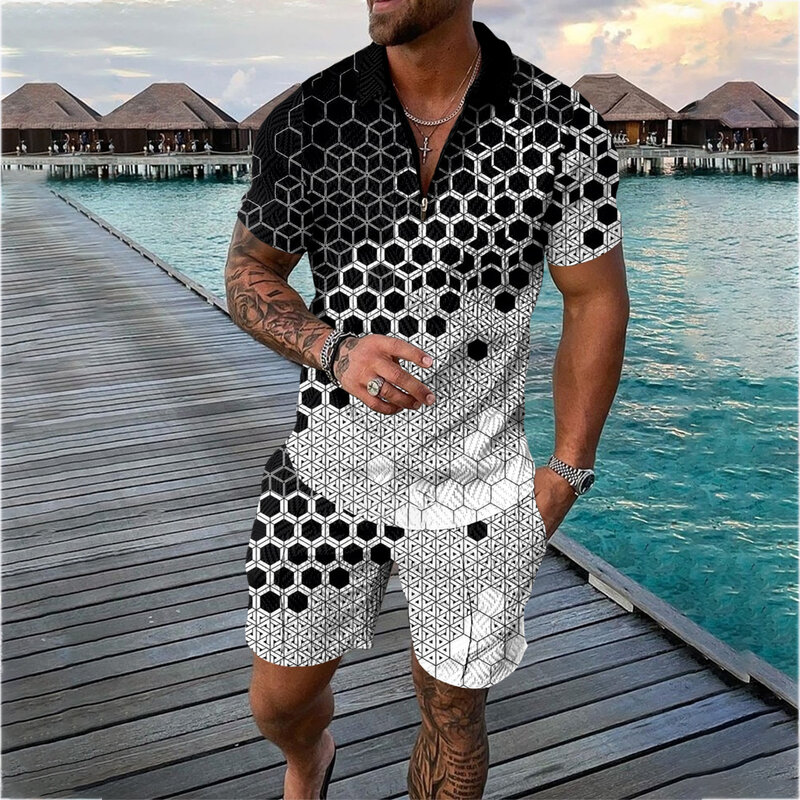 Chándal informal con estampado 3D para hombre, camiseta POLO deportiva para vacaciones, 2 conjuntos de ropa deportiva, pantalones de chándal, 2022