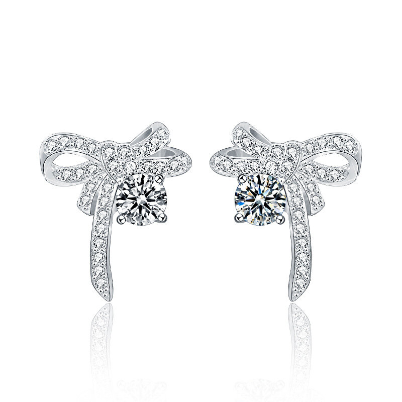 Moissanite Jewelry Earrings Simple Stud Earrings Girls 925 Silver 0.5 Carat Moissanite Bow Shape Engagement Jewelry
