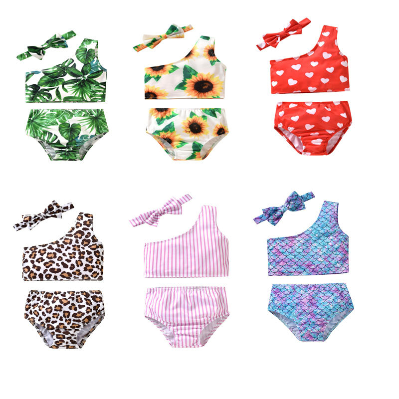2022 Baby Cothes Set letnie dziecięce dziewczęce Bikini Set Foral stroje kąpielowe z nadrukiem strój kąpielowy garnitury plażowe 6T 5T 3T