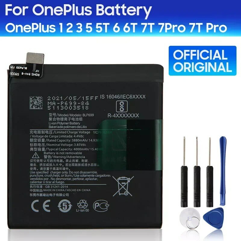 2022NEW oryginalny wymienna bateria BLP699 dla OnePlus 7 Pro 7Pro 3 3T jeden Plus 1 2 5 1 + 5T 6T 7T 7T Pro BLP745 BLP685 BLP633