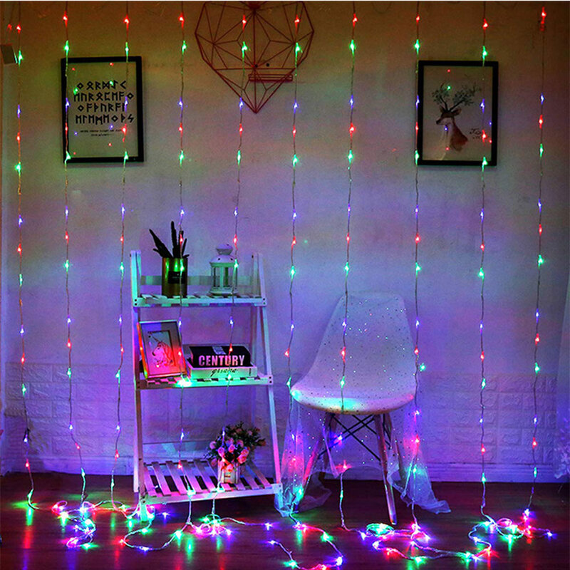 5V 3m x 3m LED String luces 300LEDs USB Fairy Icicle cortina lámpara con Control remoto Navidad guirnalda boda fiesta Patio Decoración