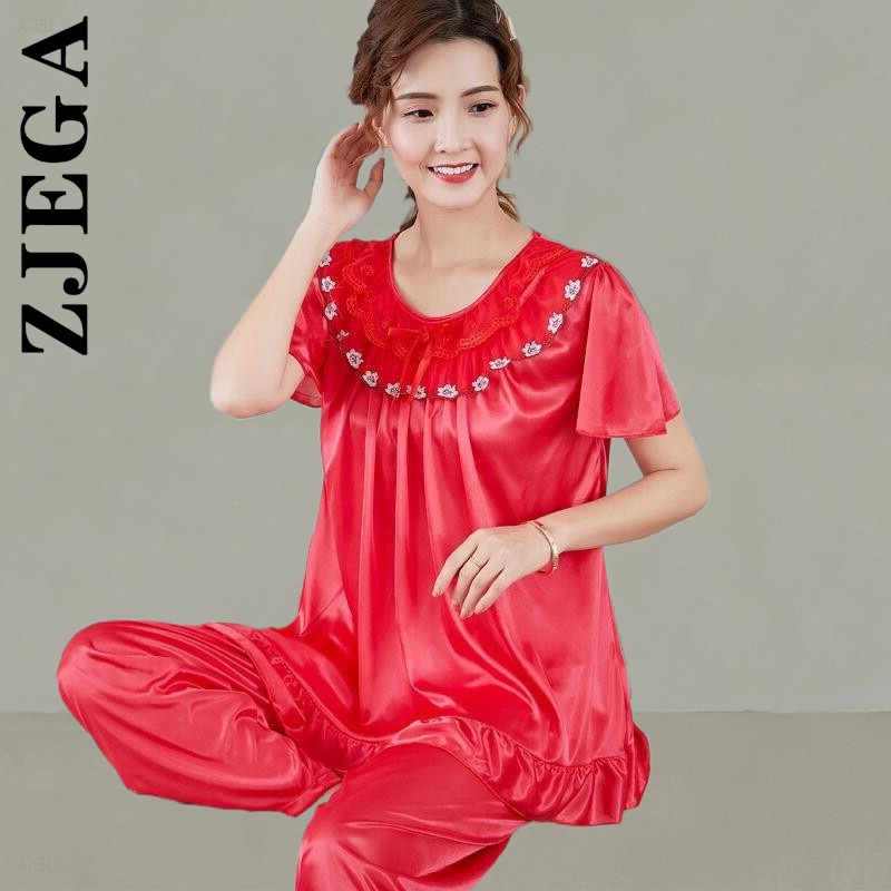 Zjega-pijama holgado de satén para mujer, conjunto de lencería suave, ropa de casa, camisón