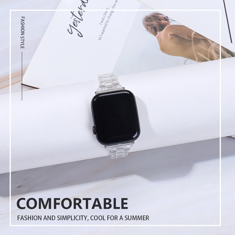 Slim Transparent Band For Apple Watch 44mm 40 41 45mm Series Se 765 Clear Strap on Smart Iwatch 123 38mm 42mm Bracelet Watchband