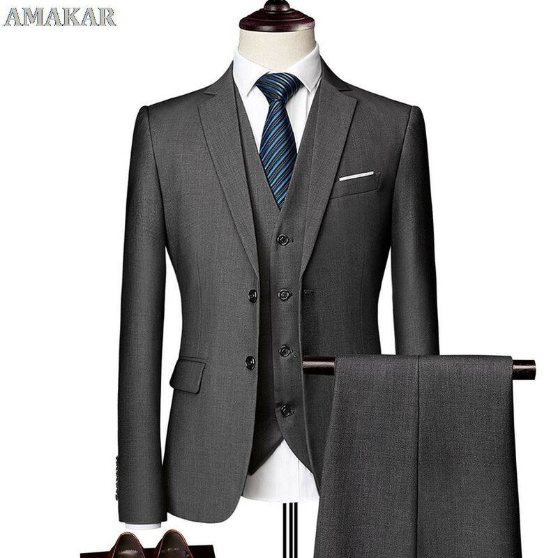 (Blazer + calças + colete) ternos masculinos clássicos do casamento fino noivo usar masculino negócio casual 3 peça terno calças senhores traje M-6XL