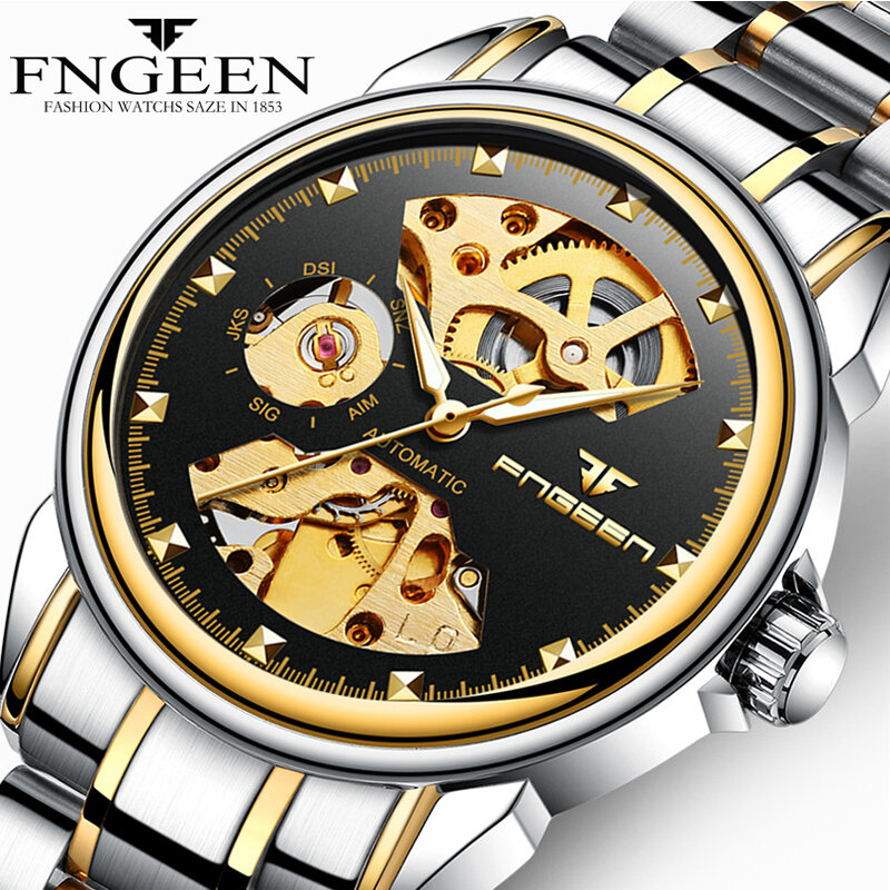 Reloj Automático de Tourbillon para hombre y mujer, pulsera mecánica a la moda, resistente al agua, dorado