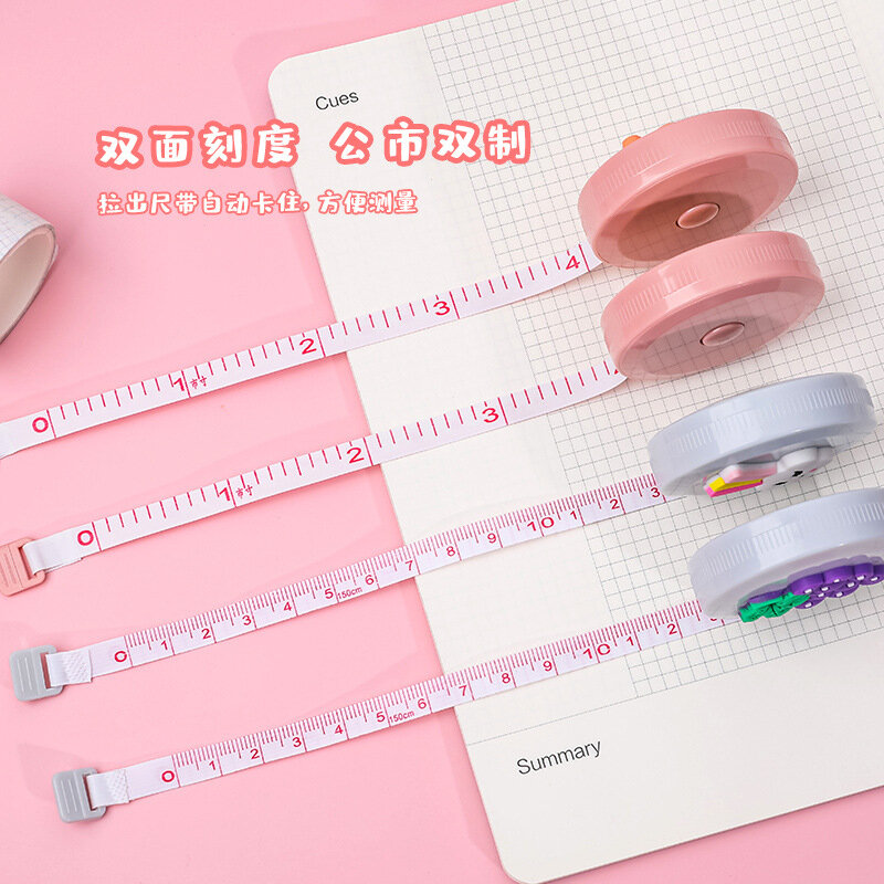 Mini Portable 1.5m Small Tape Student Cartoon Measurements Meter Ruler Measuring Bust Waist Hips Cute Stationery Double Sided