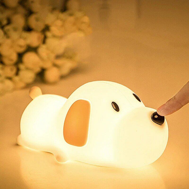 Rechargeable LED Night Light Touch Cartoon Silicone Lamp Dimmable Dog Night Lamp Nightlights With Timer Kids Sleeping Lamp Gift