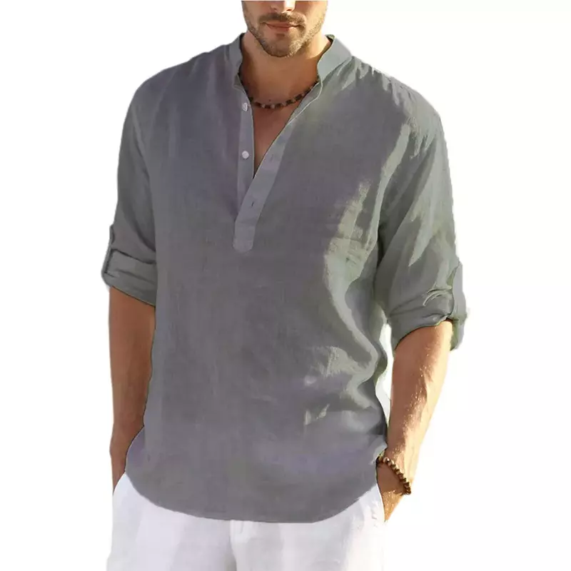 Kb nova camisa de linho de algodão casual blusa masculina solta topos manga longa camisa de t primavera outono casual bonito camisas masculinas