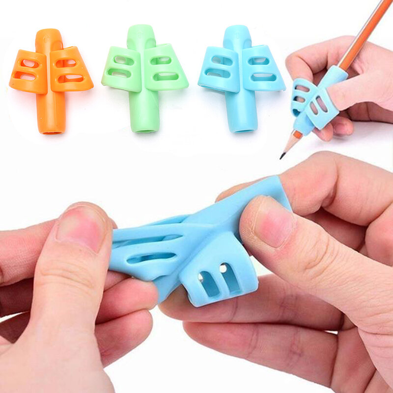 Stylo à deux doigts en Silicone souple, 3 pièces, outil de Correction de la formation à l'écriture pour enfants, stylo à poignée pour débutants