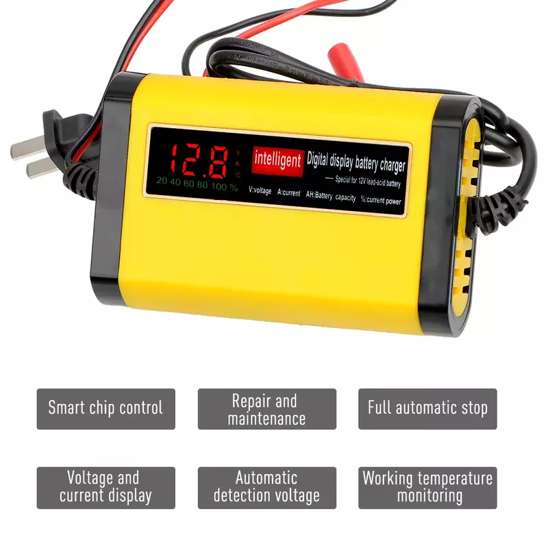 Chargeur de batterie Auto 12V 12 /14/20ah, pour moto et voiture, affichage LED, 2A, puissance rapide, Intelligent, plomb acide, AGM GEL