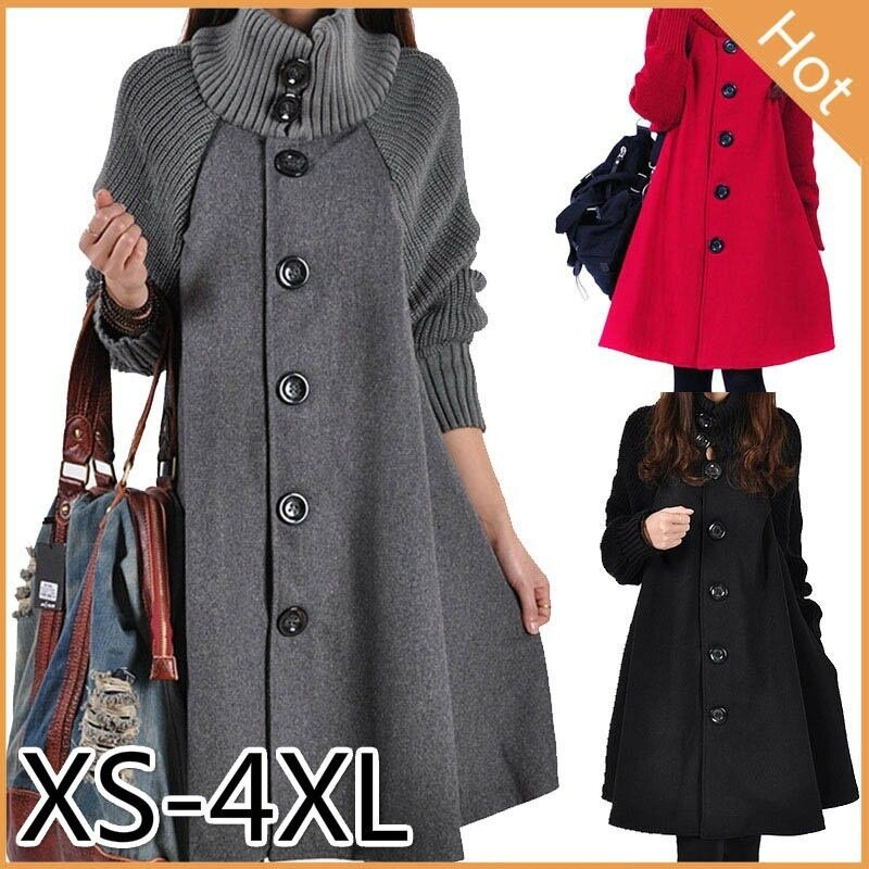 Autumn Winter Women's Coat Long Loose Plus Size Cloak Female High Neck Knitted Sleeve Jackets