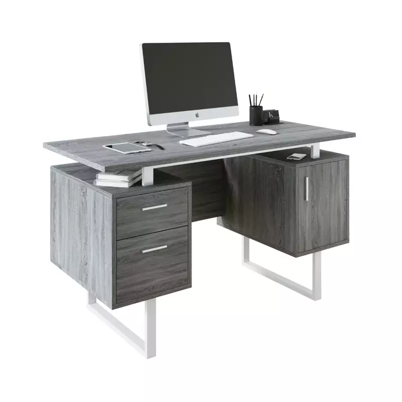 Mesa de escritório moderna com armazenamento, mesa de estudo de mesa de mesa do portátil cinzento
