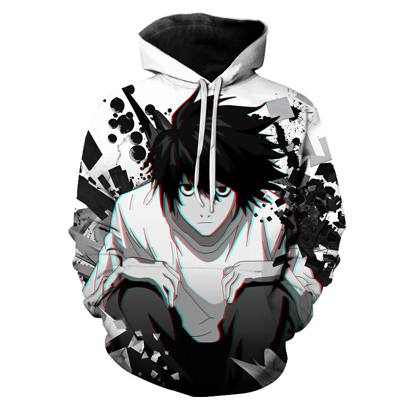 Moda 3d impressão masculina casual streetwear death note hoodie hip hop manga longa lazer pulôver tops anime moletom casaco