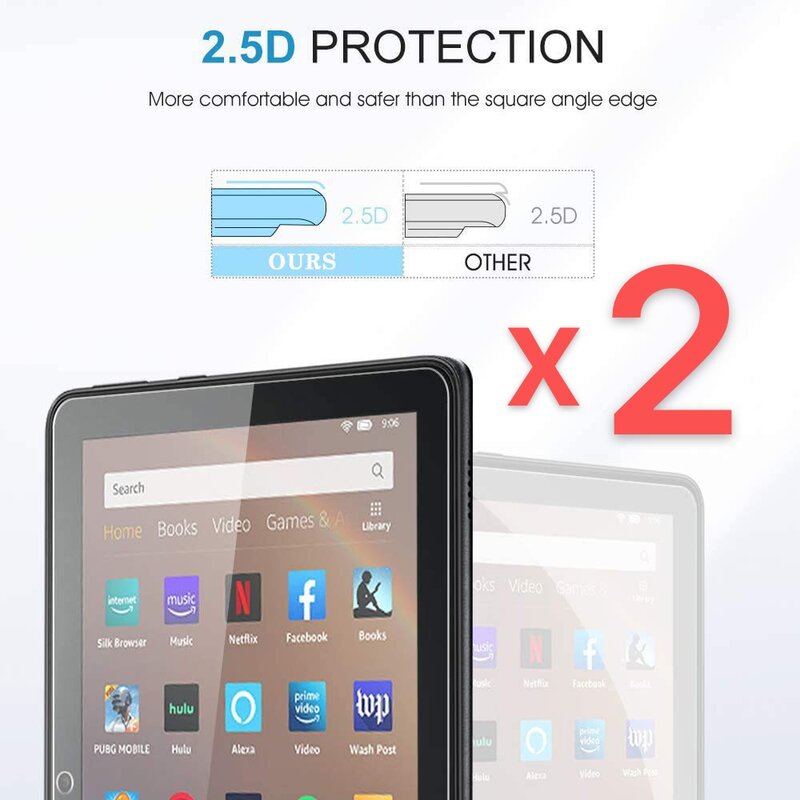 Protetor de tela de vidro temperado para tablet, 2 peças capa para amazon fire hd 8 10th gen 2020 cobertura completa da película de proteção para os olhos hd