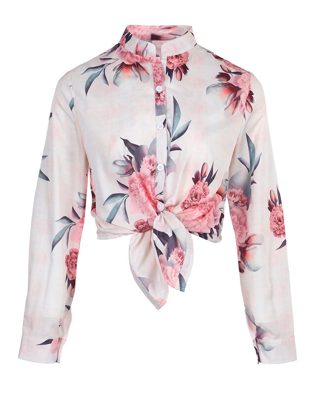 2022 primavera verão das mulheres com decote em v floral imprimir manga longa botão para baixo camisa senhora do escritório blusa casual elegante topos roupas das mulheres