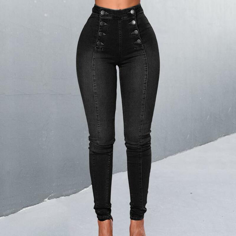 Bodycon Jeans Lightweight Pencil Jeans Shrink Resistant Pockets  Chic Fashion Skinny Double-breasted Pencil Jeans