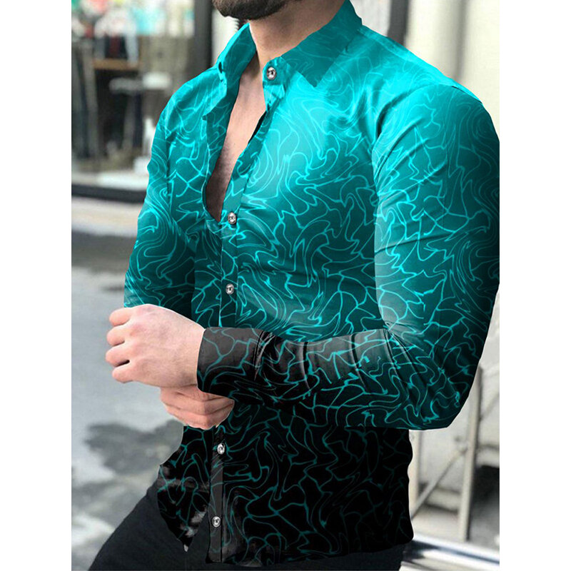 Autumn Fashion Luxury Social Shirts Men Turn Down Collar Button Down Shirt Casual Dots Print Long Sleeve Shirts Mens Clothing Ca