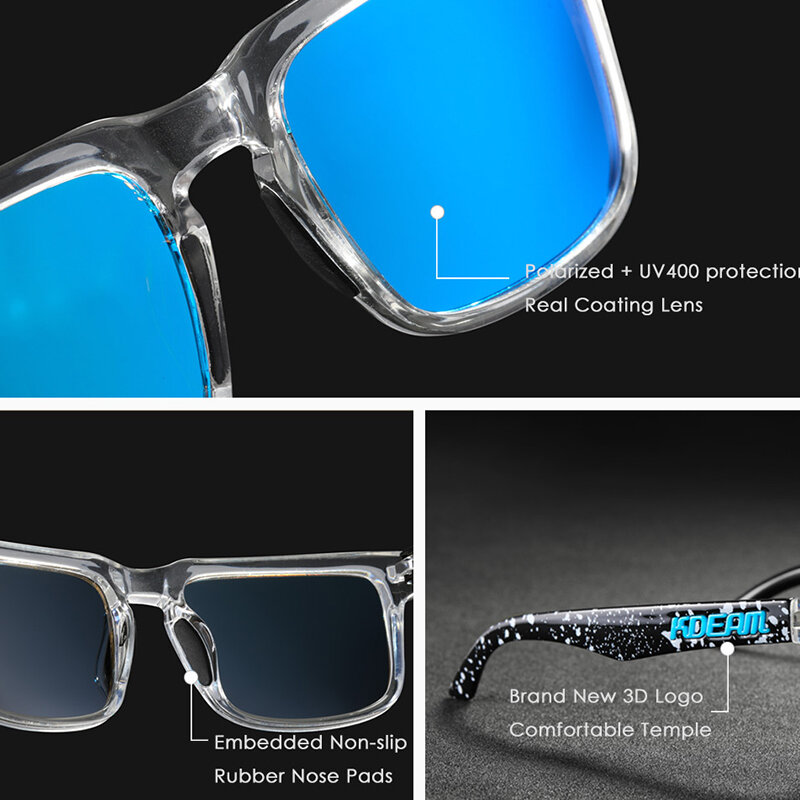 Kdeam original luxo designer polarizado óculos de sol novo logotipo 3d quadrado vacationing condução óculos de sol verão gafas hombre ce