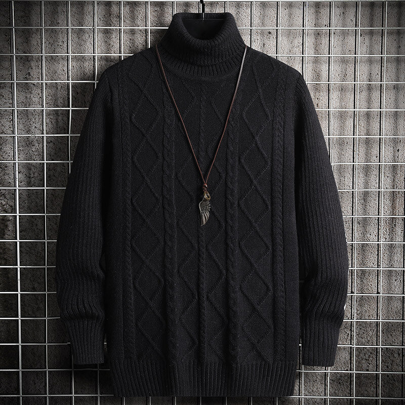 Autumn Winter Turtleneck Sweater Men Solid Color Male Knitted Slim Thin Korean Style Fashion Casual Sweater Men Long Sleeve Coat