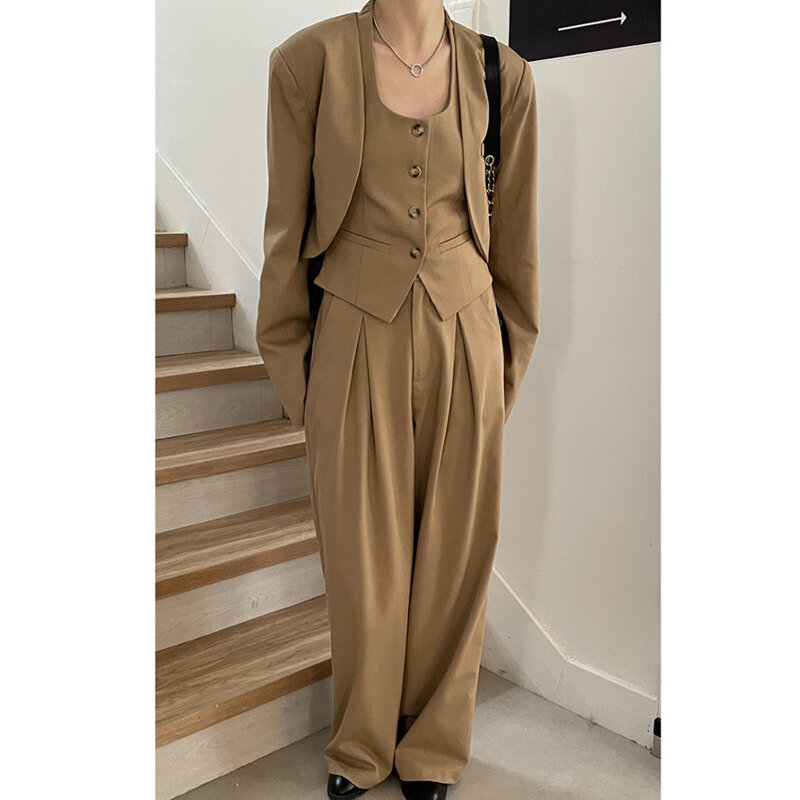 Traje de pantalones para mujer, conjuntos de tres piezas de gran tamaño, a la moda, novedad de otoño, 2021