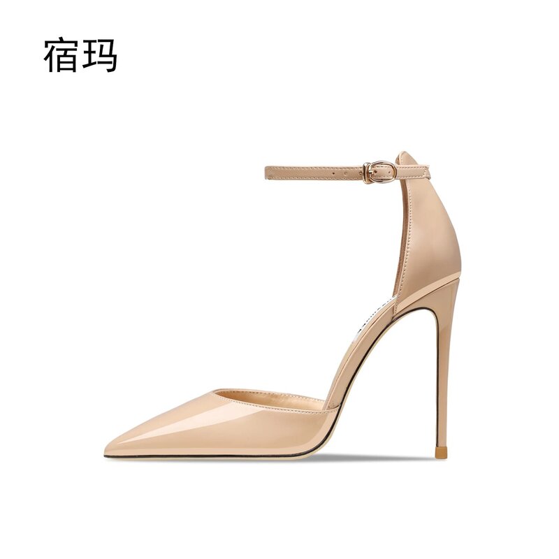 2022 Star Style Women Sandals Patent Leather Pointed Toe Pumps Summer Office Lady Shoes Fashion High Heels Gladiator Sandals 8cm