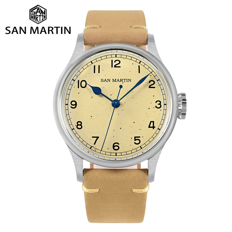 San Martin jam tangan mekanis pria, arloji Pilot Vintage NH35 sederhana gaya Militer bintik-bintik Dial 2022